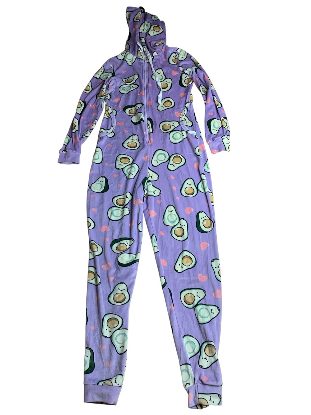 Weekend Edition Avocado Print Plush Hooded Onesie Pajamas - XS